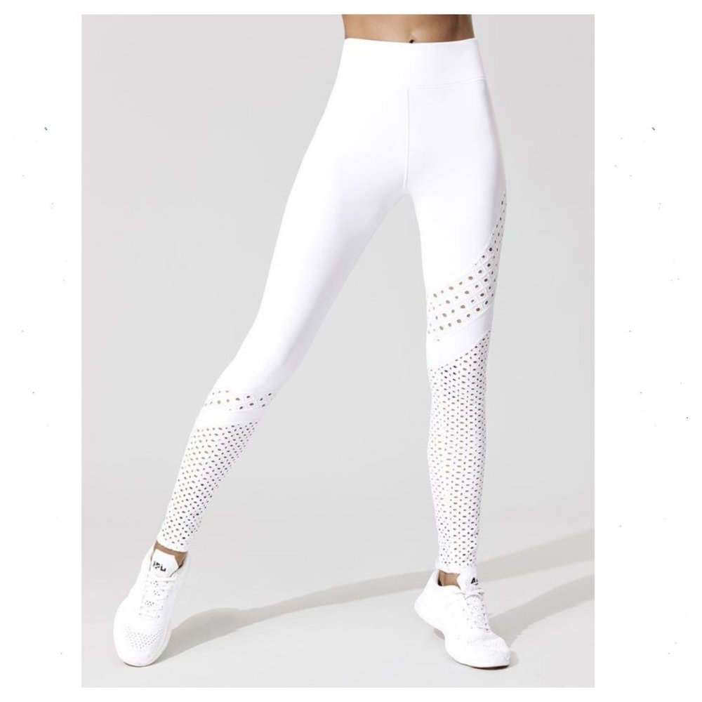 Carbon38 White Side Twist Eyelet Leggings